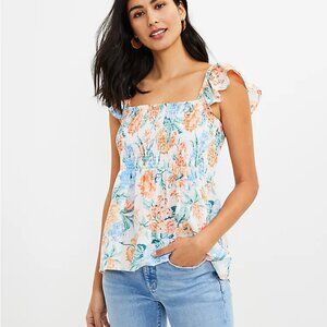 Loft Garden Smocked Peplum Shell Top Blouse